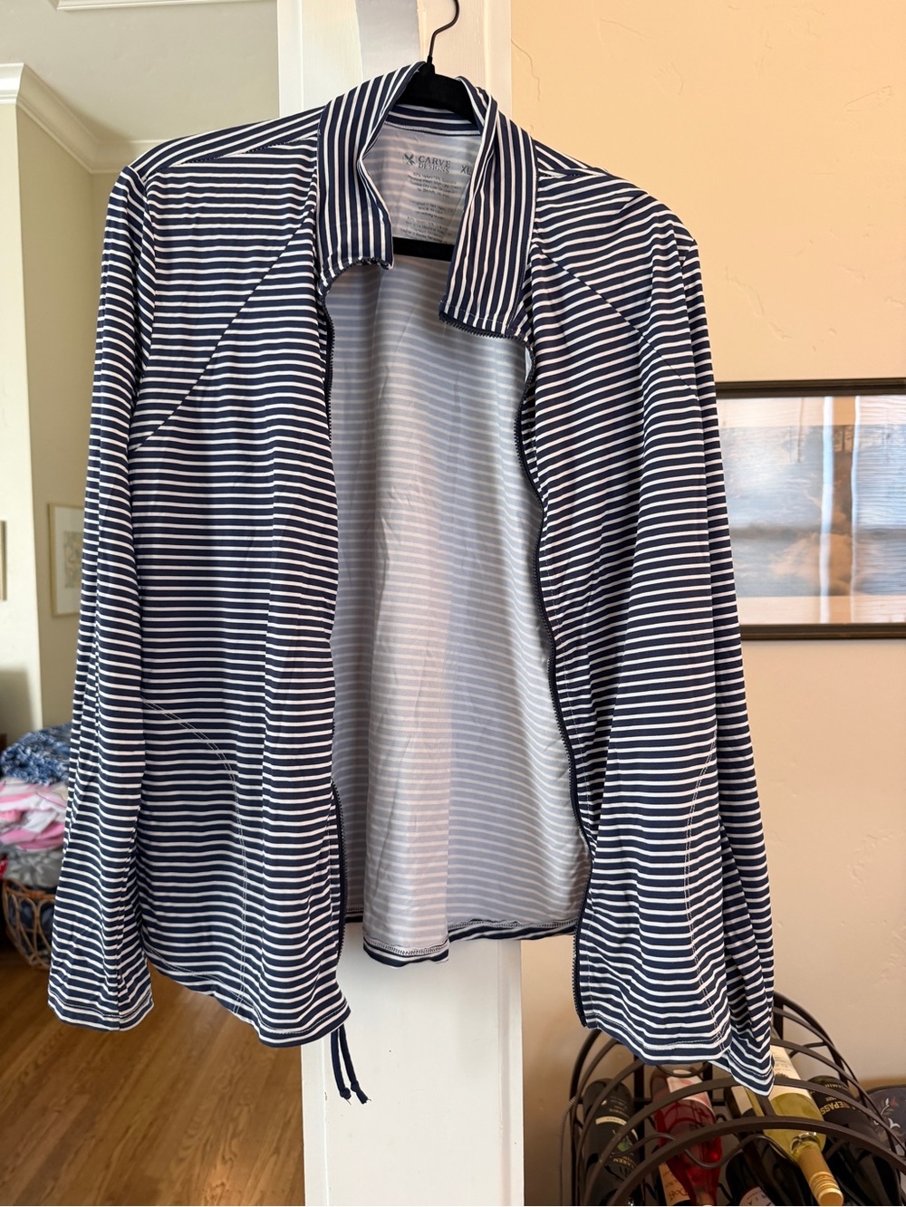 Carve Designs Navy and White Striped Button-Front Shirt Jacket
